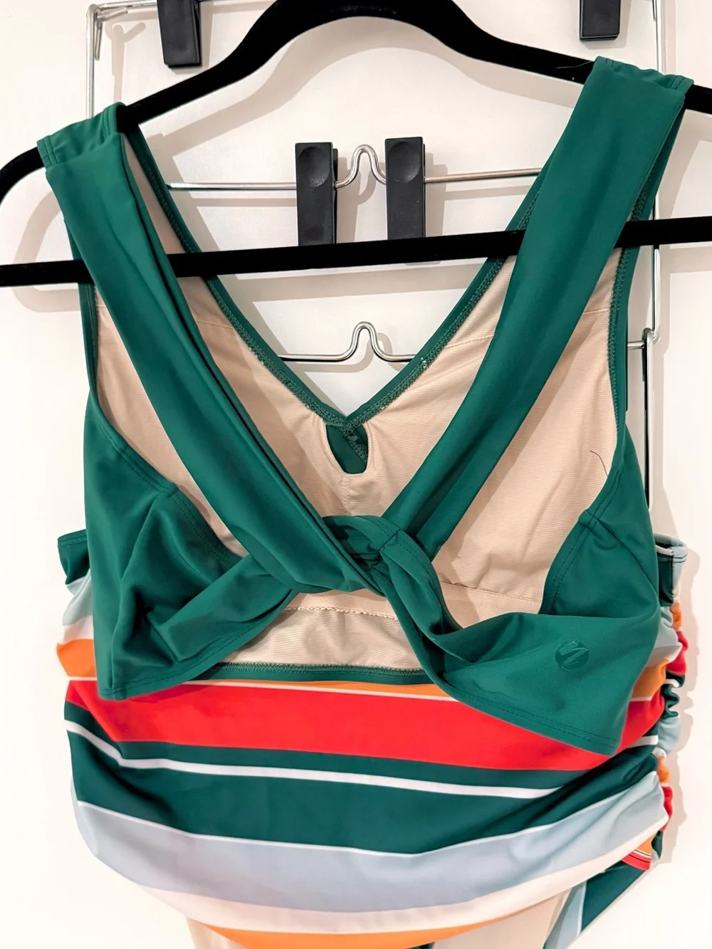 Nani Emerald Green V-Neck Bikini Set with Multi-Stripe Ultra High-Waist Bottoms